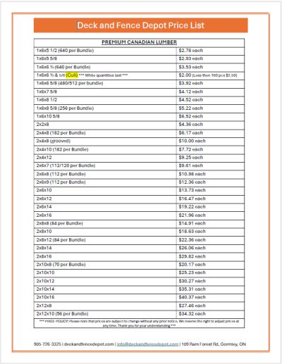Deck & Fence Price List